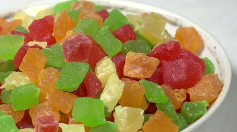 Candied Fruit Mix  on a Plate Stock Footage 48986312