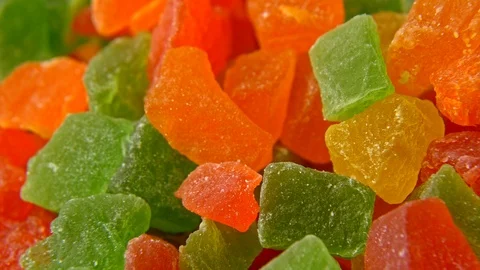 Candied Fruit rotating close up Stockbeeldmateriaal 122626825