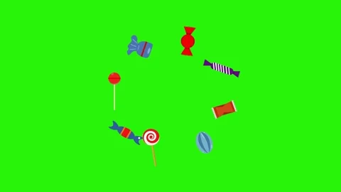 Candies group animation , green screen chroma key, flat design Stock Footage 151572753
