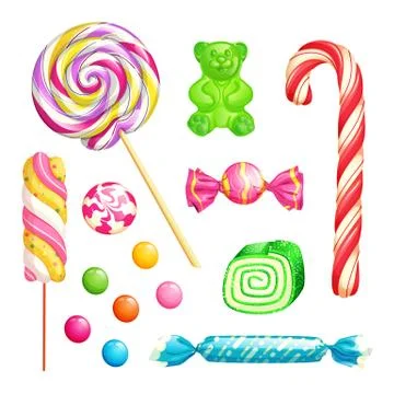 Candies isolated on white background. Vector desserts icons and design elemen Stock Illustration