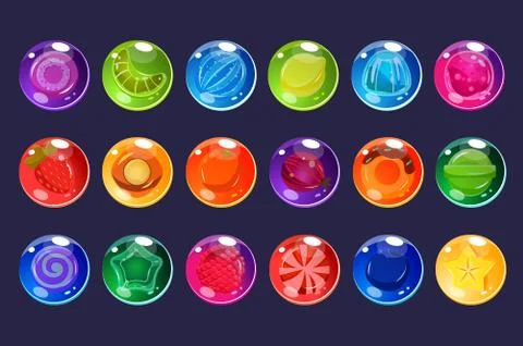Candies sett, glossy sweets of different colors and tastes vector Illustrations Stock Illustration