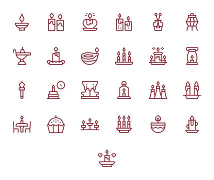 Candle 64x64 Vector Icon Pack with 25 Regular Line Detail Enhanced Elements 库存插图