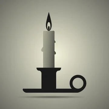 Candle and candlestick on holder flat icon in black and white colors Stock Illustration