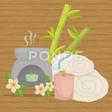 Candle and decoration. Spa center design. Vector graphic Stock Illustration