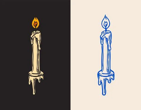 Candle and ignitable wick embedded in wax in vintage engraved style. Method of Stock Illustration