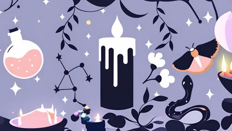 Candle and mystical objects with stars and constellations animation Vídeos de archivo 308843465