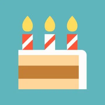 Candle and slice of Cake, sweets and pastry set, flat design icon Stock Illustration
