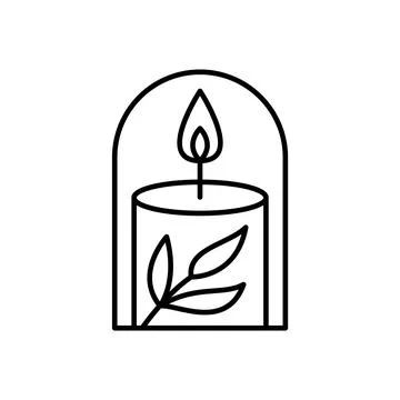 Candle in arch frame with leaves vector line art logo design Elegant Spa Icon イラスト素材