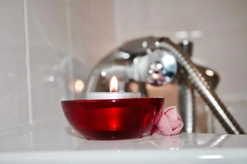 Candle in bathroom Stock Photos