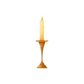 Candle in brass candlestick, bright burning flame Stock Illustration