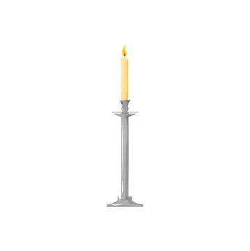 Candle in brass candlestick, bright burning flame Stock Illustration