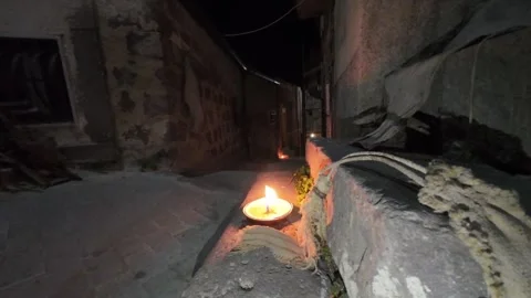 Candle burning in the dark in slow motion Video stock 297577086