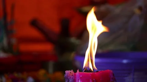 Candle burning with glowing flame during festival celebrations of christmas o Stock-Footage 221742096