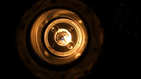 Candle burning light. Lit in Dark at Night. Round shape indoors. Top view 스톡 동영상 128520842