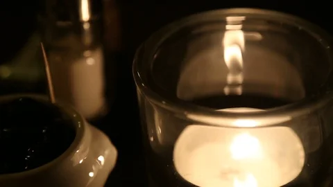 Candle Burning On The Table, Dark Restaurant Atmosphere Stock-Footage 96893672