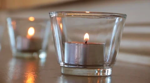 Candle Burning On Table Stock Footage 43696217