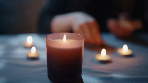 Candle Burning on the Table 스톡 동영상 306016142
