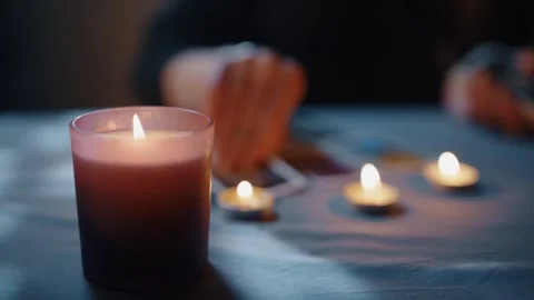 Candle Burning on the Table 스톡 동영상 306016186