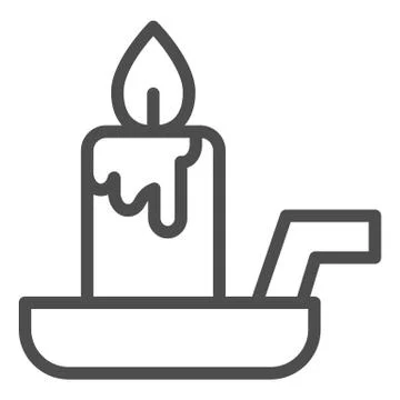 Candle on a candlestick line icon. Burning fire and wax stick on plate Stock-Illustration