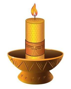 Candle in candlestick - vector image. Eco-friendly candle with a bow. Stock Illustration