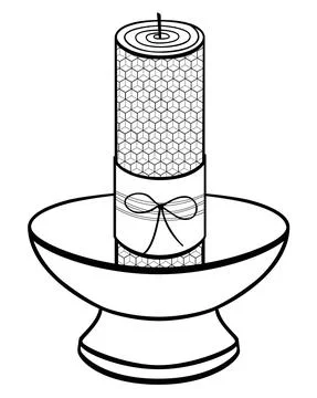 Candle in a candlestick - vector linear picture for coloring. Stock Illustration