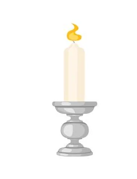 Candle in candlestick vintage design vector illustration isolated on white ba Stock Illustration