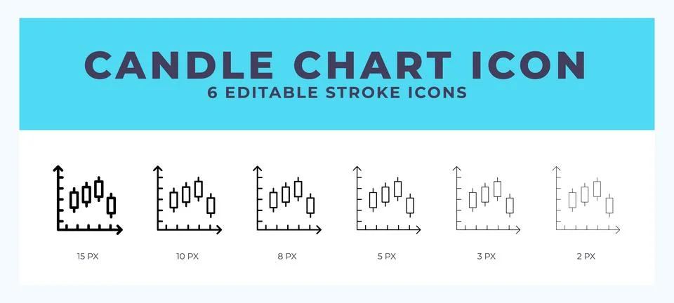 Candle chart icon set with different stroke. Design elements for logo. Vect.. Illustrazione stock