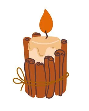Candle with cinnamon decor Stock Illustration