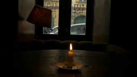 Candle in a dark room Stock Footage 85445292