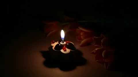 Candle in the dark with Tulips Stock Footage 10897634