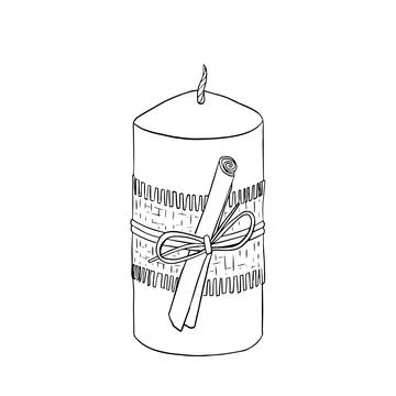 The candle is decorated with a cinnamon stick. イラスト素材