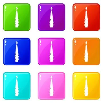 Candle dinner icons set 9 color collection Stock Illustration