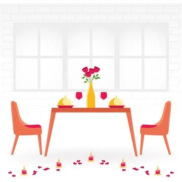 Candle dinner by window. Vector Ilustração Stock