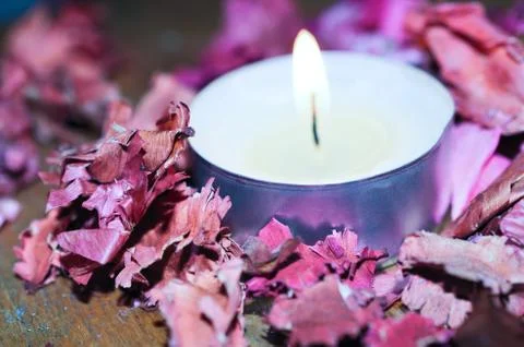 Candle with dry rose Stock Photos