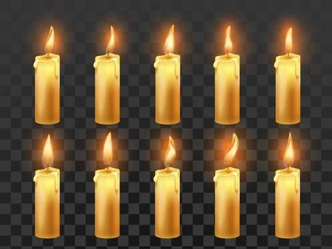 Candle fire animation. Burning orange wax candles, candlelight flame and an.. Stock Illustration