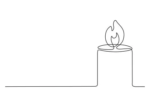 Candle fire continuous single art line drawing. Flame shape, candlelight fire Stock Illustration