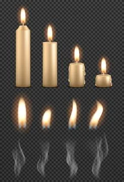 Candle fire flame isolated. Realistic candle bright flame decoration on black Stock Illustration