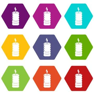 Candle fire icons set 9 vector 스톡 일러스트