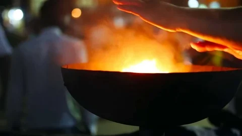 Candle flame close-up in the Indian Temple on a Religious Festival Diwali. Oi Video stock 77717171