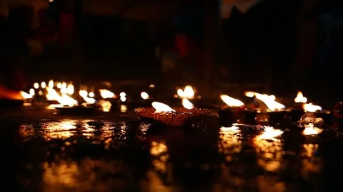 Candle flame close-up in the Indian Temple on a Religious Festival Diwali. Oi Video stock 77720901