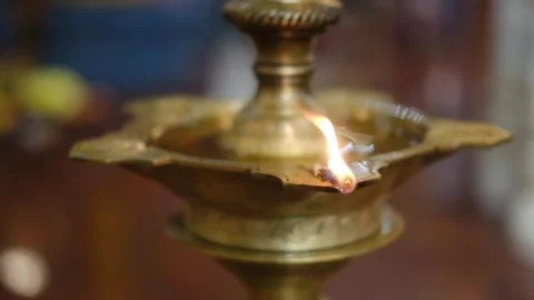 Candle flame close-up in the Indian Temple on a Religious Festival Diwali. Stock Footage 252837777