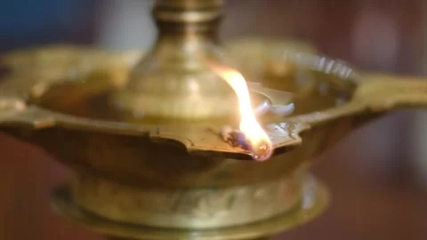 Candle flame close-up in the Indian Temple on a Religious Festival Diwali. Stock-Footage 252838995