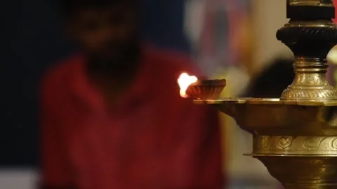Candle flame close-up in the Indian Temple on a Religious Festival Diwali. Stock Footage 252839040