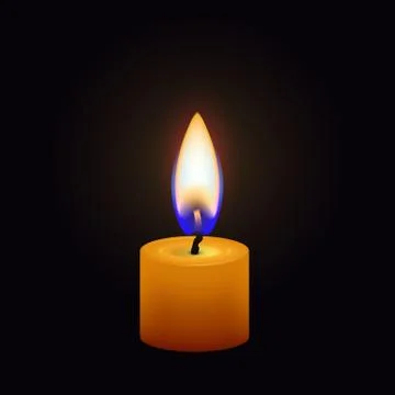 Candle flame close up isolated on a dark background. Realistic vector Stock Illustration