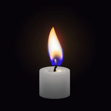 Candle flame close up isolated on a dark background. Realistic vector Stock Illustration