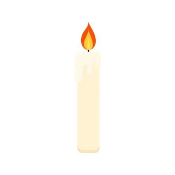 Candle with flame flat illustration isolated on white background. Stock Illustration