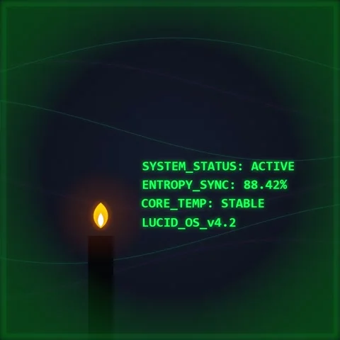 Candle Flame &amp; Futuristic Computer Screen Displaying System Status Stock Footage 348198653