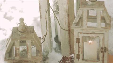 Candle Flame Inside a Lantern Blowing With Wind Stock Footage 62055605