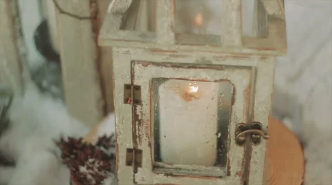 Candle Flame Inside a Lantern Blowing With Wind Stock Footage 62055694