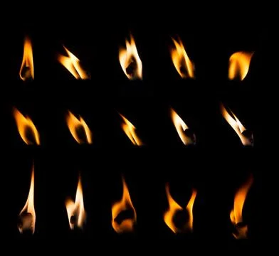 Candle flame set on black background Stock Photos